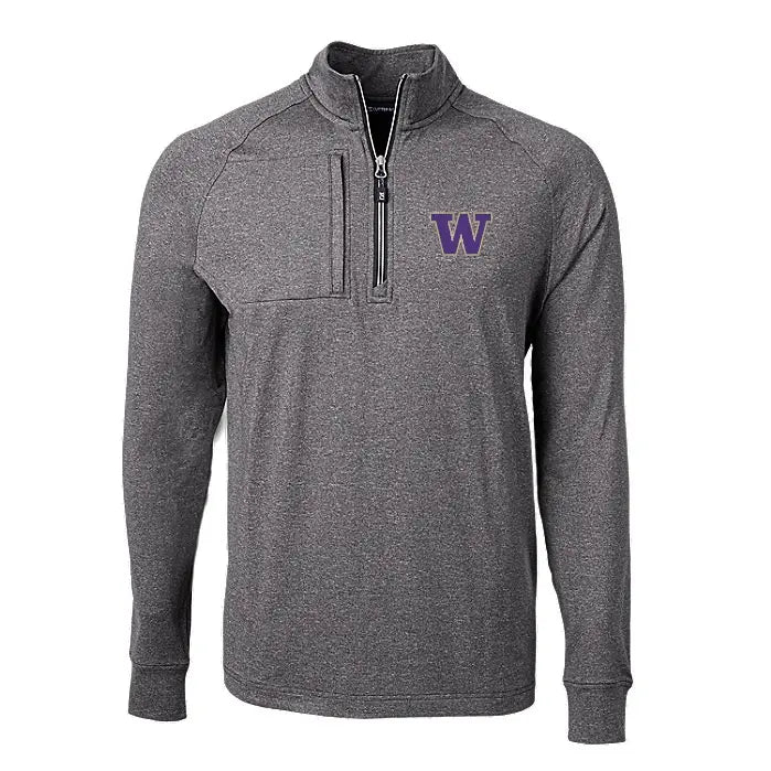 Cutter & Buck Men's Washington Huskies Adapt Soft Knit Stretch Heathered Quarter Zip