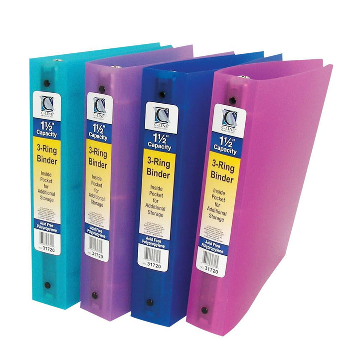 C-Line Assorted Colors 1.5" Poly 3-Ring Pocket Binder