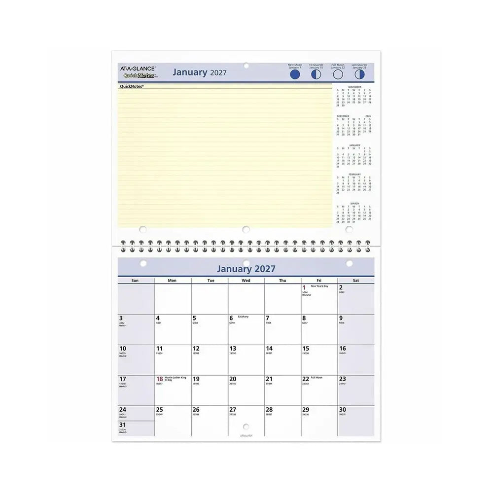 At-A-Glance QuickNotes 2027 11" x 8" Monthly Calendar
