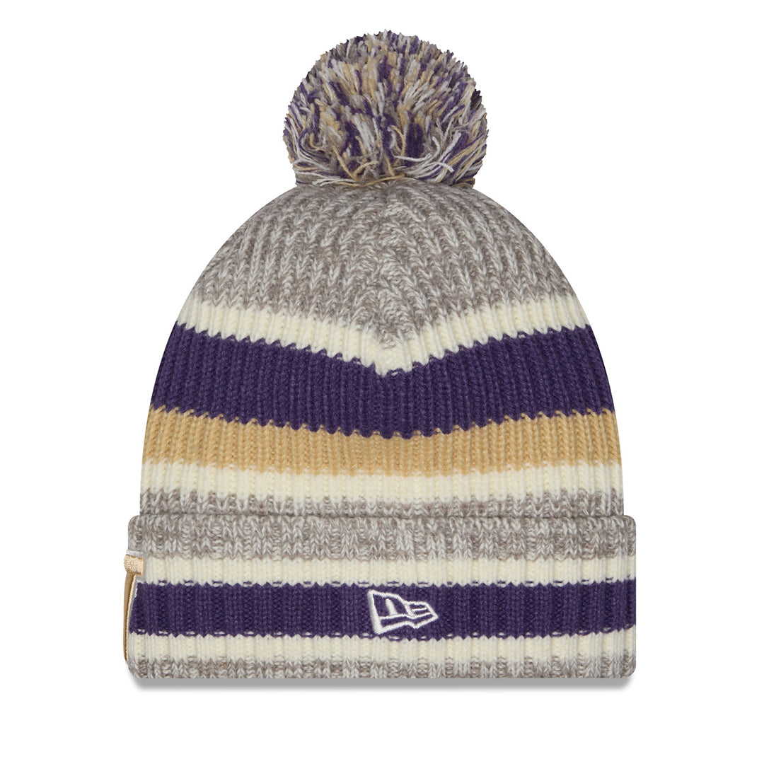 New Era Gray Multi Washington Huskies Knit STRIPE Cuff Pom Beanie