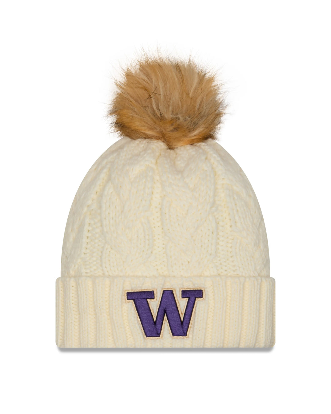 New Era Women's Cream Knit FUR POM Cable Beanie
