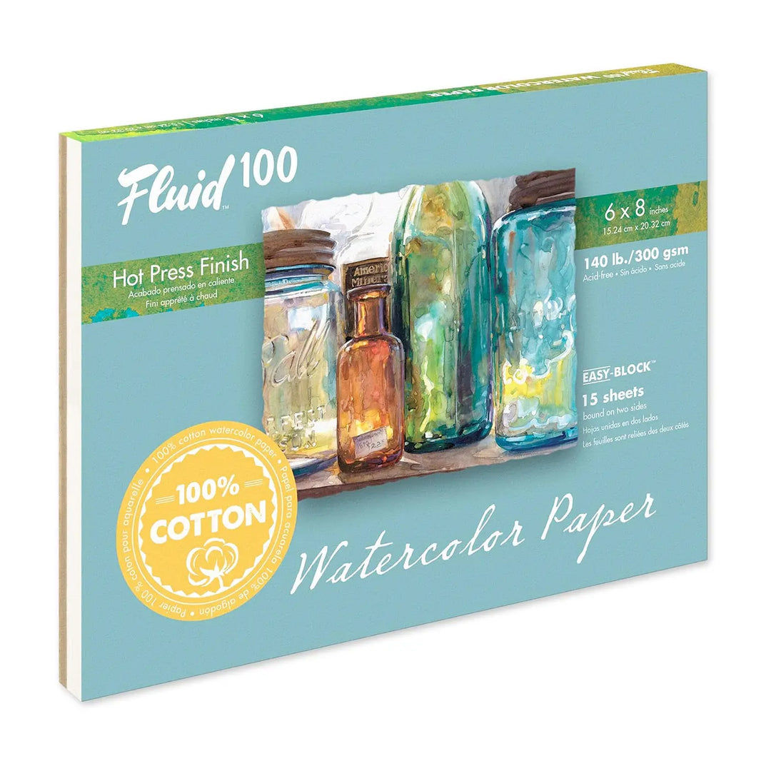 Fluid 100% Cotton 140lb Hot Press Watercolor Block