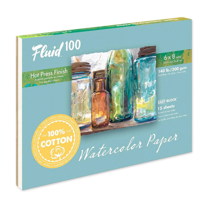 Fluid 100% Cotton 140lb Hot Press Watercolor Block