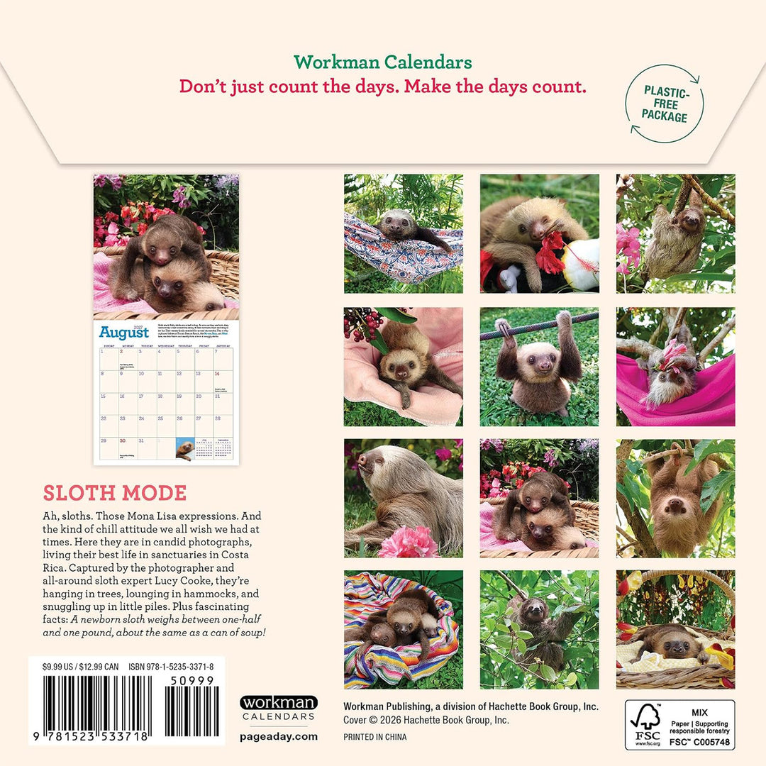 Original Sloths Mini Wall 2027 Calendar