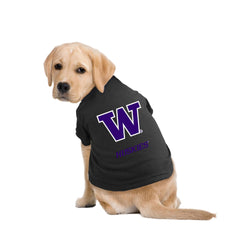 A dog wearing Little Earth Black W Huskies Pet Tee. Hover