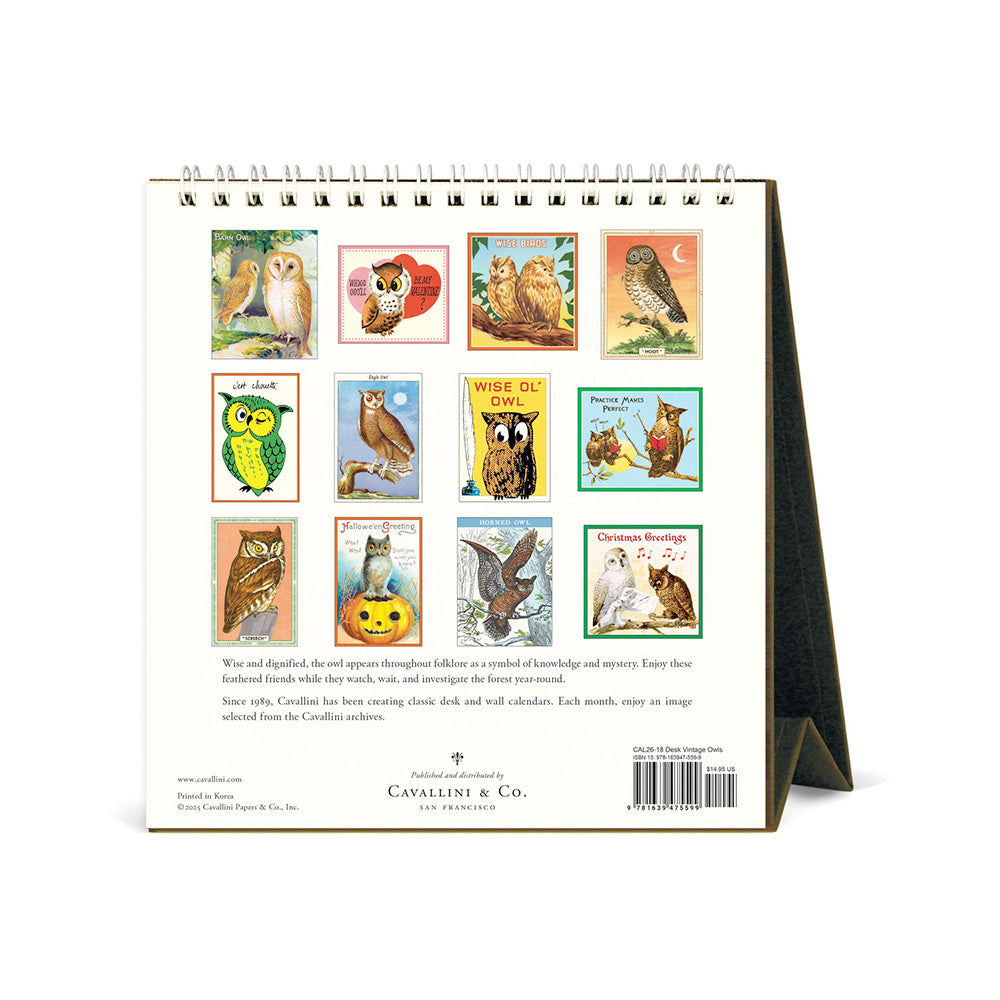 Cavallini Owls 2026 Desk Calendar