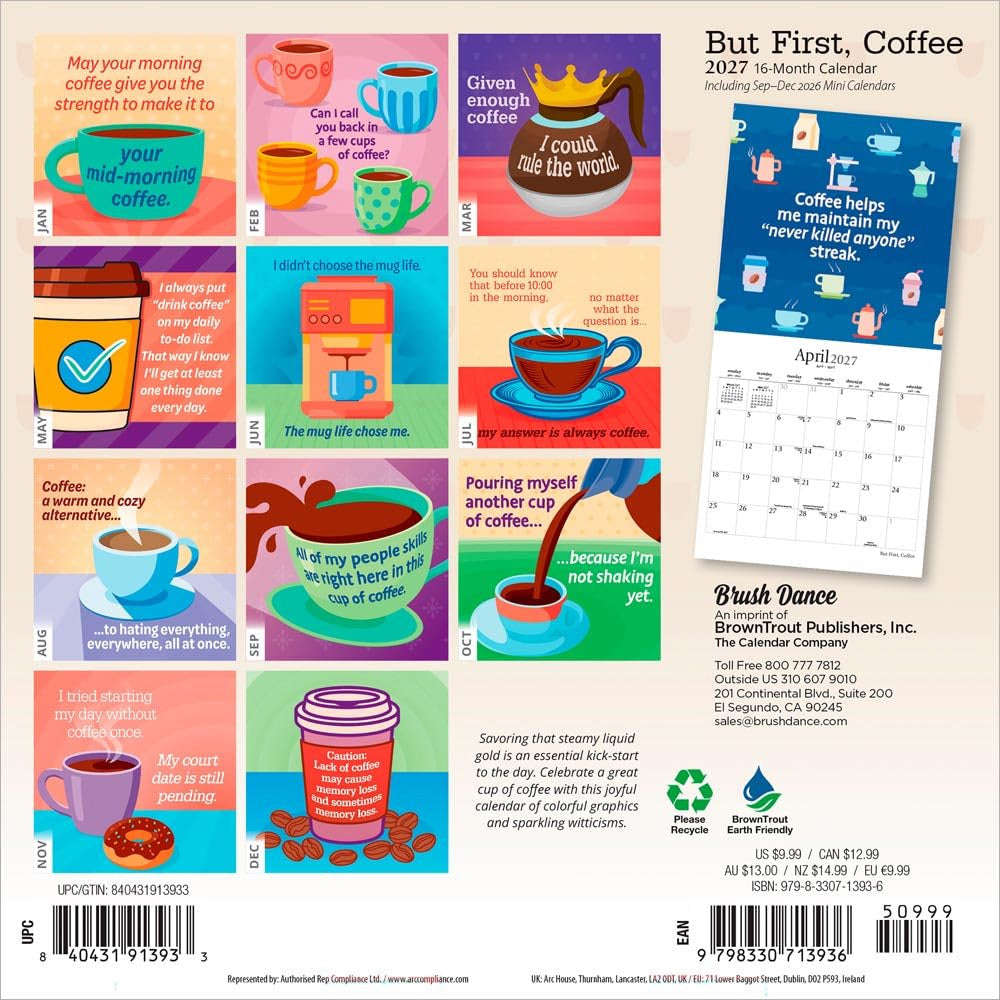 2027 But First, Coffee 7x7 Mini Wall Calendar