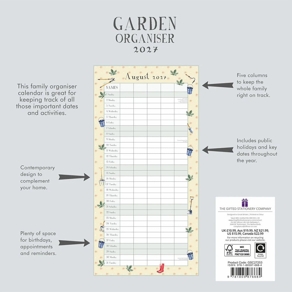 2027 Garden Organiser Wall Calendar