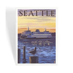 Photo of Lantern Press Seattle Ferry Sunset & Gull Badge Magnet.
