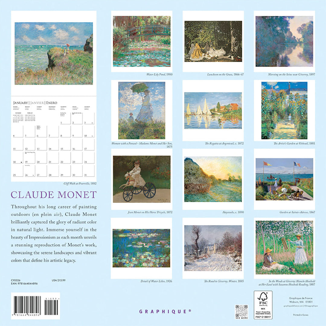 Graphique De France 12" x 12" Claude Monet Wall Calendar