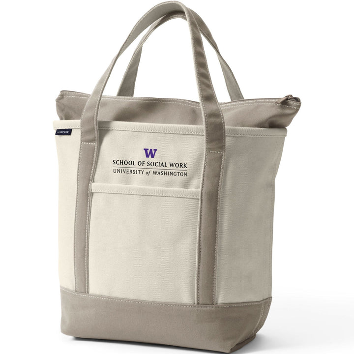 Lands' End Natural Canvas UW School of Social Work Long Handle Zip Top Tote Bag