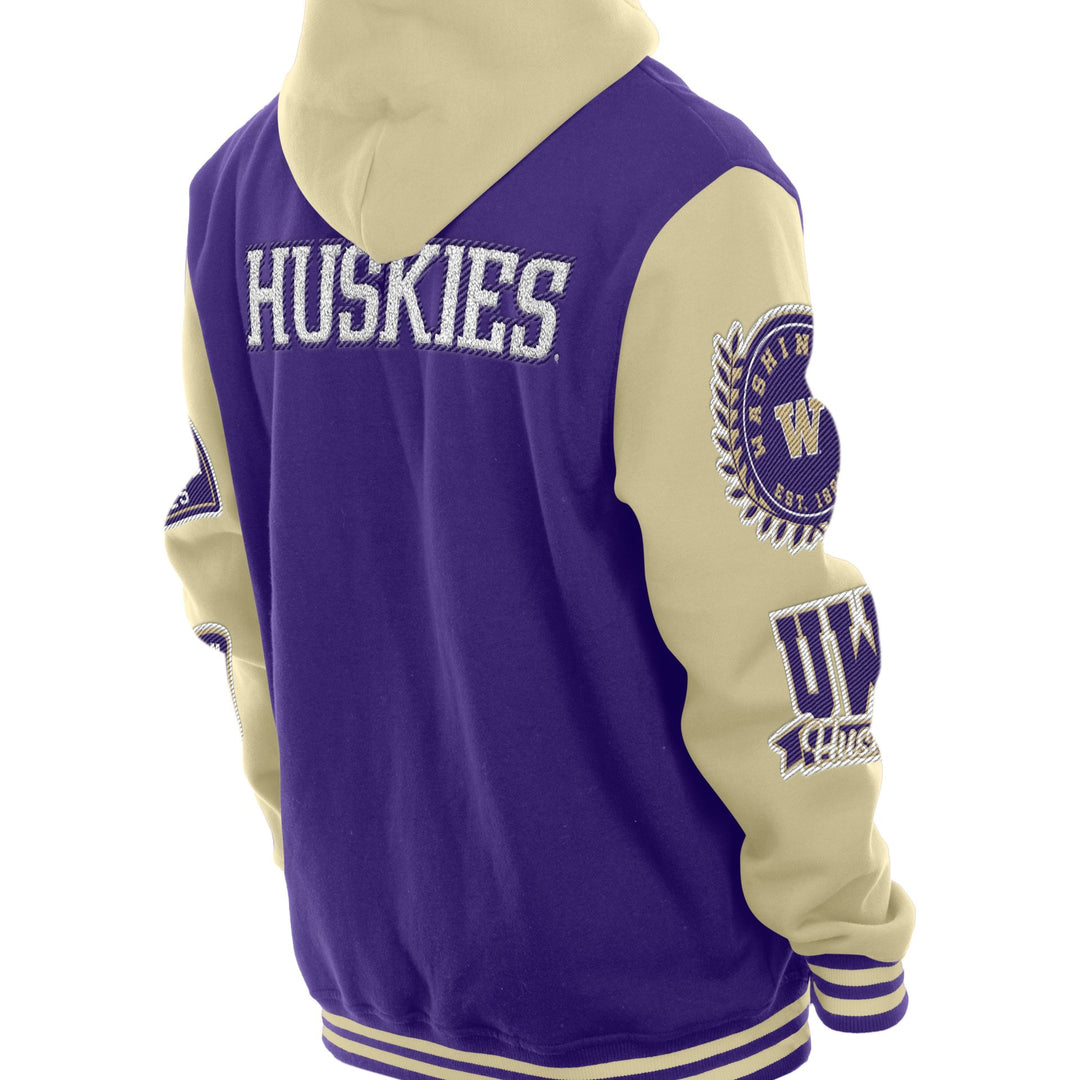 New Era Men's Washington Huskies Multi Patch Hooded Fleece Letterman Jacket