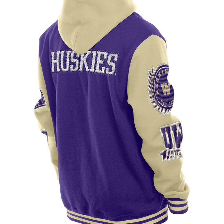 New Era Men's Washington Huskies Multi Patch Hooded Fleece Letterman Jacket