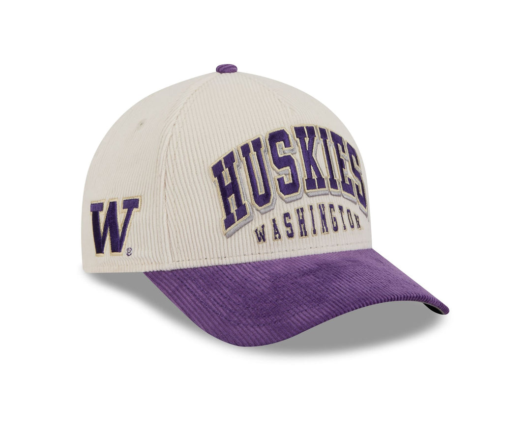 New Era Cream Purple Huskies W 9Forty A Frame SIDED Corduroy Adjustable Hat