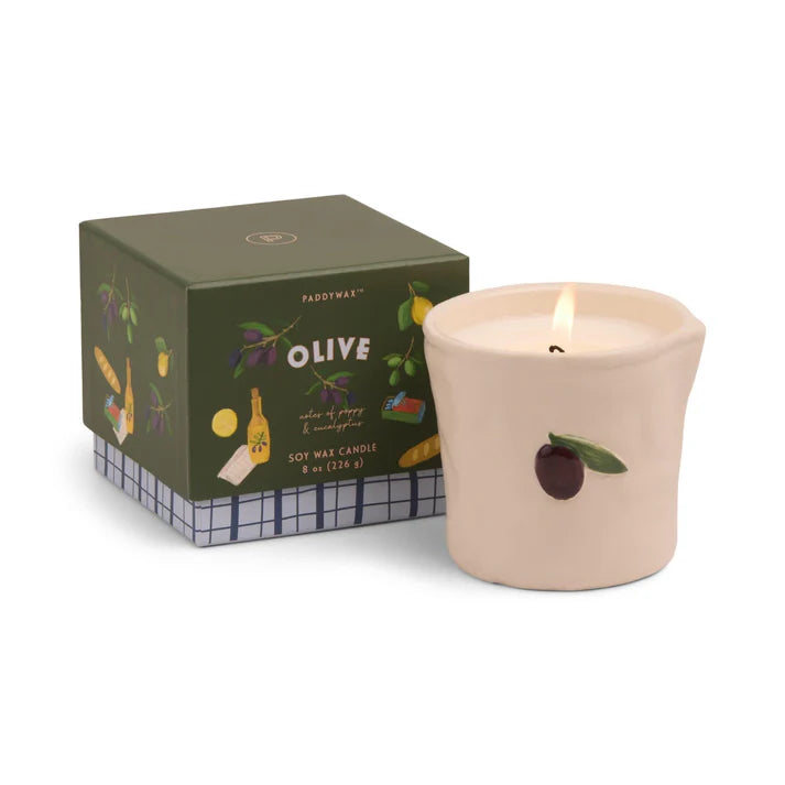 Paddywax Bistro Olive White Ceramic Candle 8oz