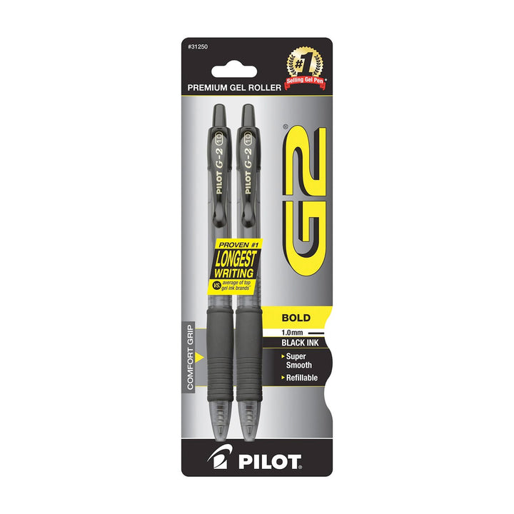 Pilot G2 Bold Point Black Retractable Gel Pen 2 Pack
