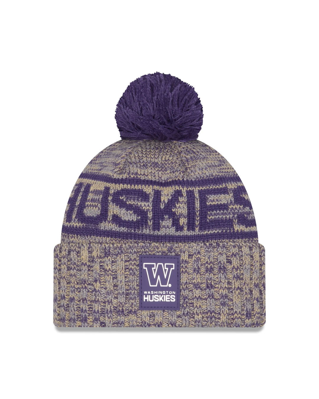 New Era 2025 Sideline Marled Purple Gold Huskies Cold Weather Sport Knit Beanie