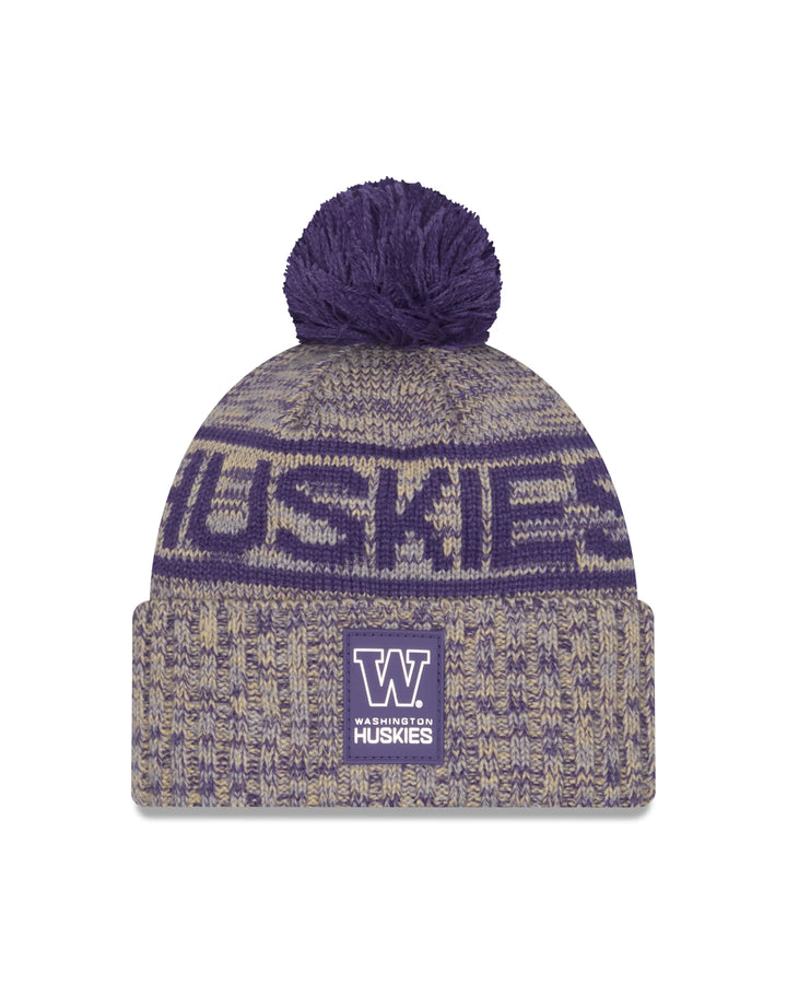 New Era 2025 Sideline Marled Purple Gold Huskies Cold Weather Sport Knit Beanie