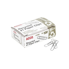 Acco #1 Smooth Recycled Paper Clips 100 Pack Hover