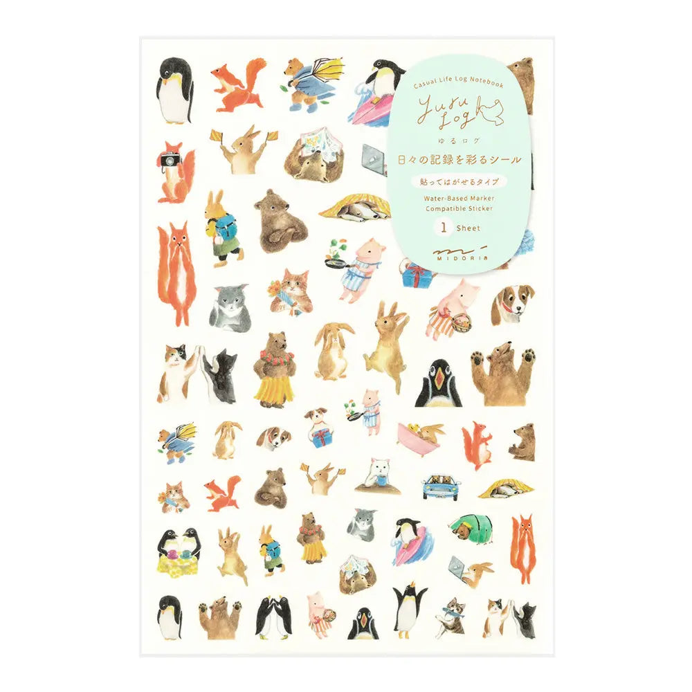 Yuru Log Animals Removable Sticker Sheet