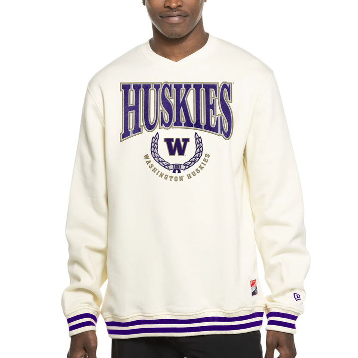 New Era Men's Washington Huskies Twill Rib Stripe Crewneck