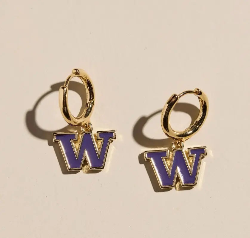 Nickel & Suede Purple W Logo Huggies Earrings
