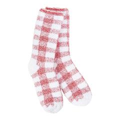 World's Softest Crimson Check Knit Pickin' Fireside Crew Socks