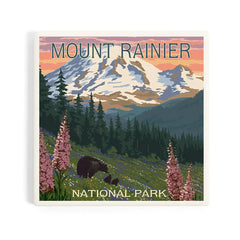 Photo of Lantern Press Mt. Rainier Bear & Spring Flowers Coaster.
