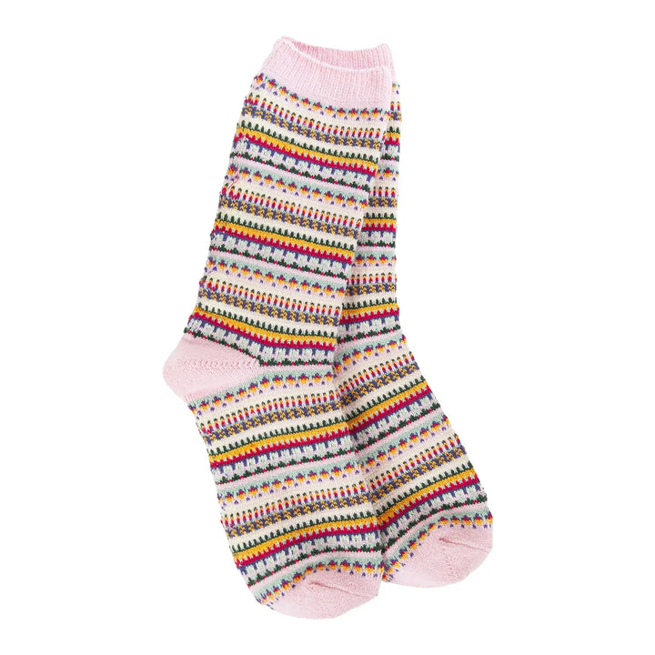 World's Softest Pink Stripe Weekend Boho Crew Socks