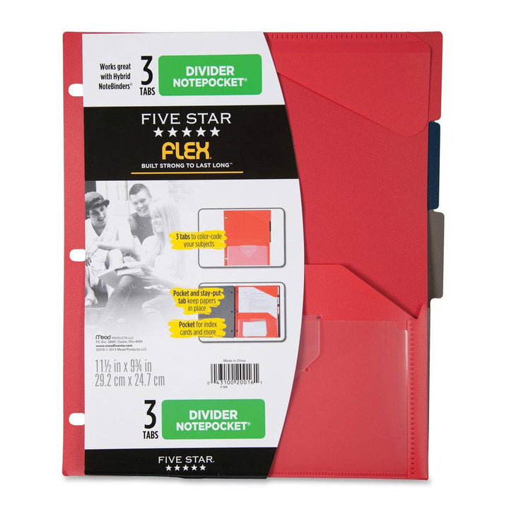 Five Star NotePocket Tabbed Flex Dividers 3 Count