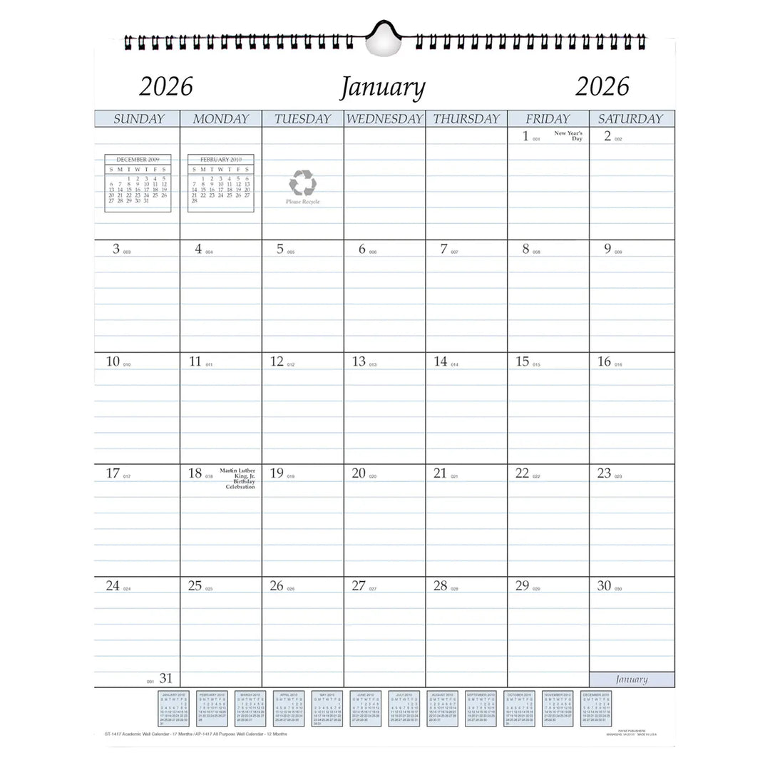 Payne 2026 Annual 14" x 17" Wire Bound Wall Calendar