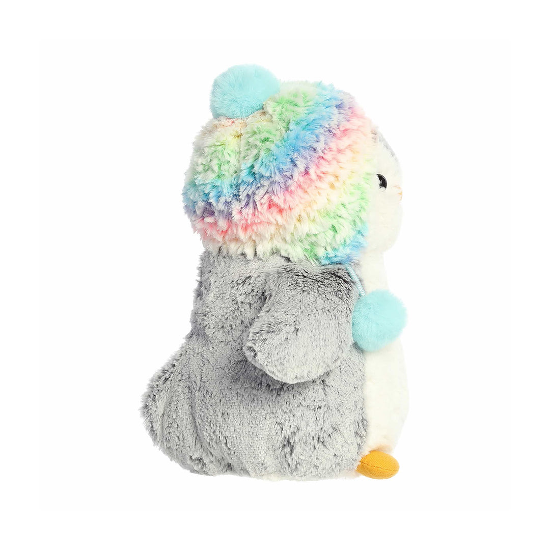 Aurora Pom Pom Rainbow Beanie Penguin Plush 9"
