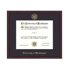 Photo of Framing Success Black Single Mat Gold Seal U of W Athens Embossed Diploma Frame.