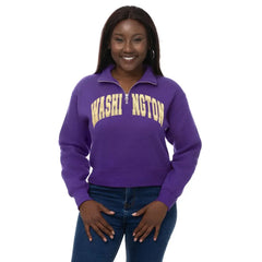 Photo of Zoozatz Women's Washington Huskies Satin Applique Crop Quarter Zip.