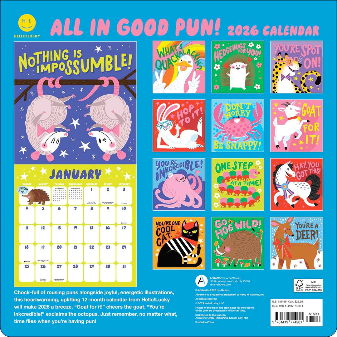 Hello!Lucky All in Good Pun 2026 Wall Calendar