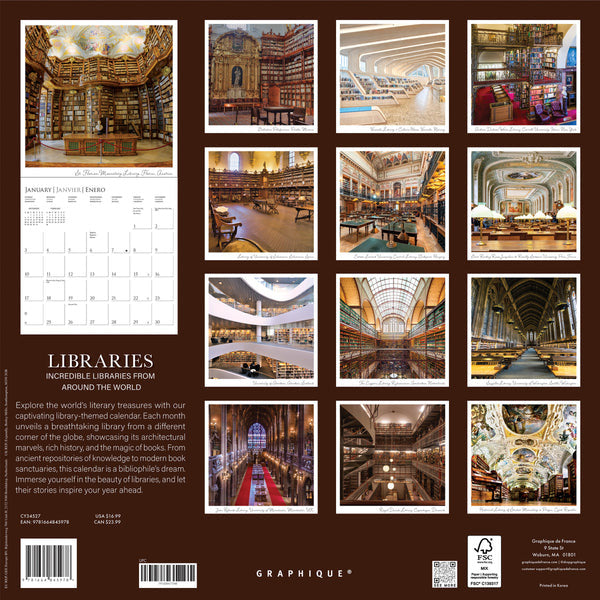 2027 Graphique De France 12" x 12" Libraries Wall Calendar