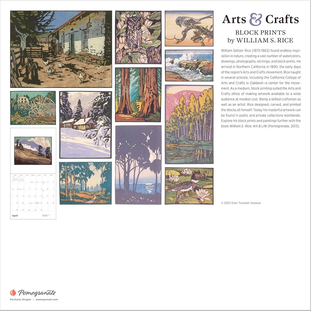 Arts & Crafts Block Prints by William S. Rice 2026 Wall Calendar