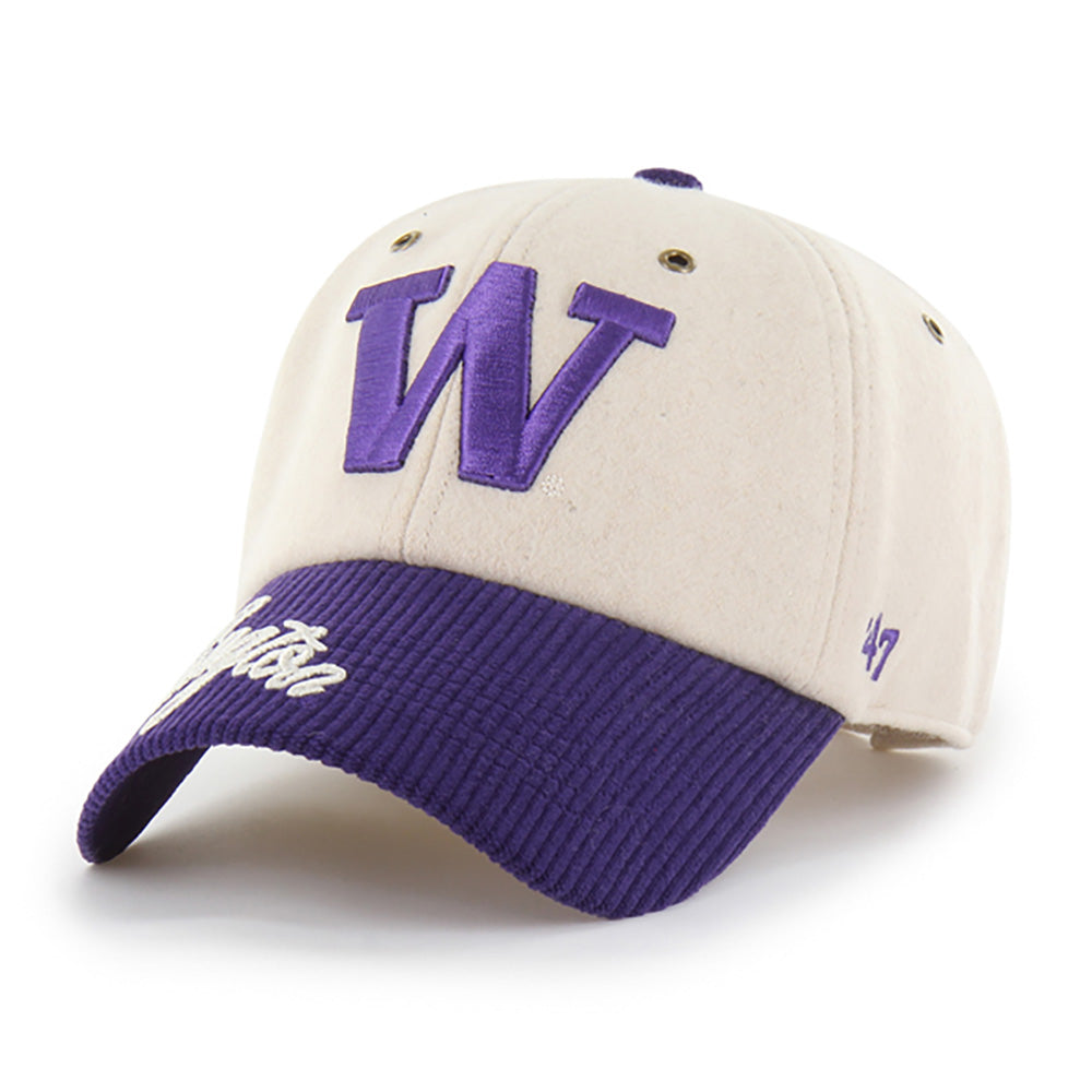 47 Brand Women's Two Tone Washington Huskies Wool Corduroy Rope Script Clean Up Hat