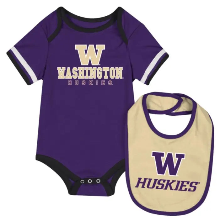 Colosseum Infant Purple W Washington Huskies Bodysuit w/ Gold W Bib 2pc