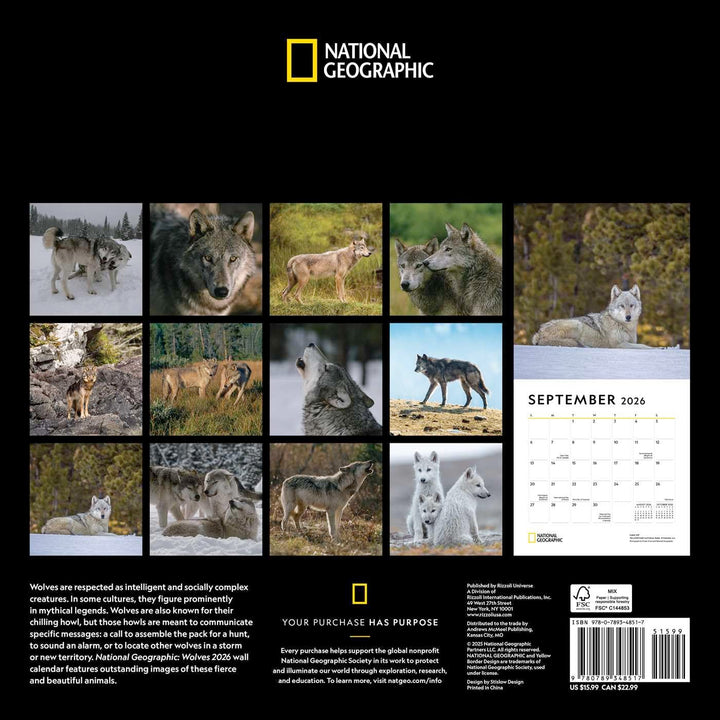 National Geographic Wolves 2026 Wall Calendar