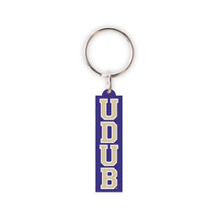 Photo of Neil Purple UDUB Recycled Wood Key Chain.