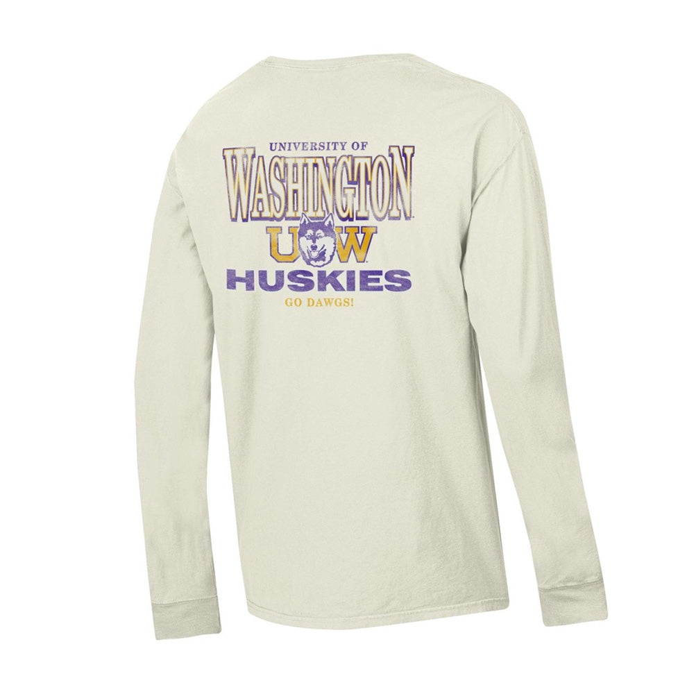 Comfort Wash Unisex Washington Huskies Vault Dawg Back Print Long Sleeve Tee