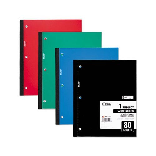 Mead Neatbook Assorted 1 Subject WIDE Rule Glued Notebook