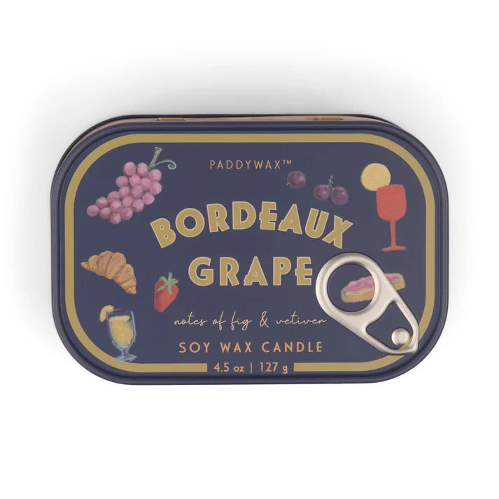 Paddywax Bistro Bordeaux Grape Printed Tin Candle 4.5oz