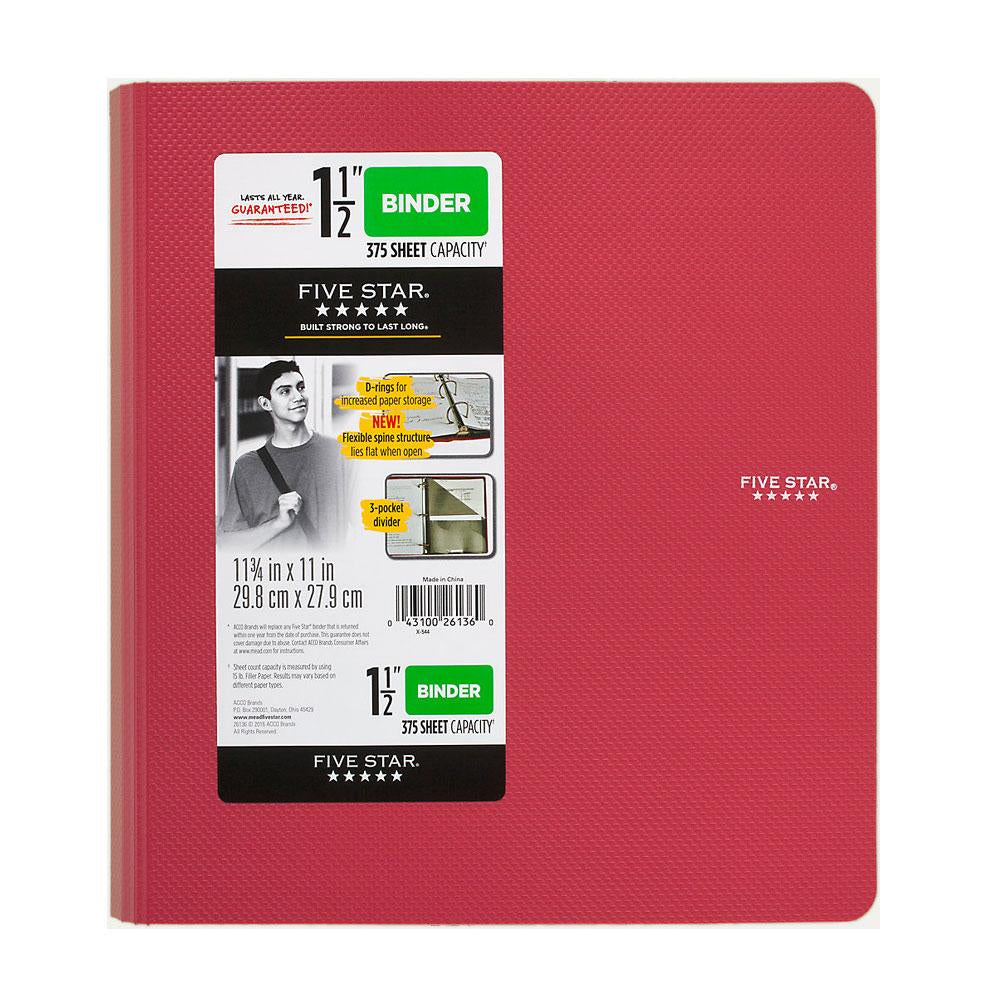 Five Star Assorted 1.5" D 3-Ring Poly Binder