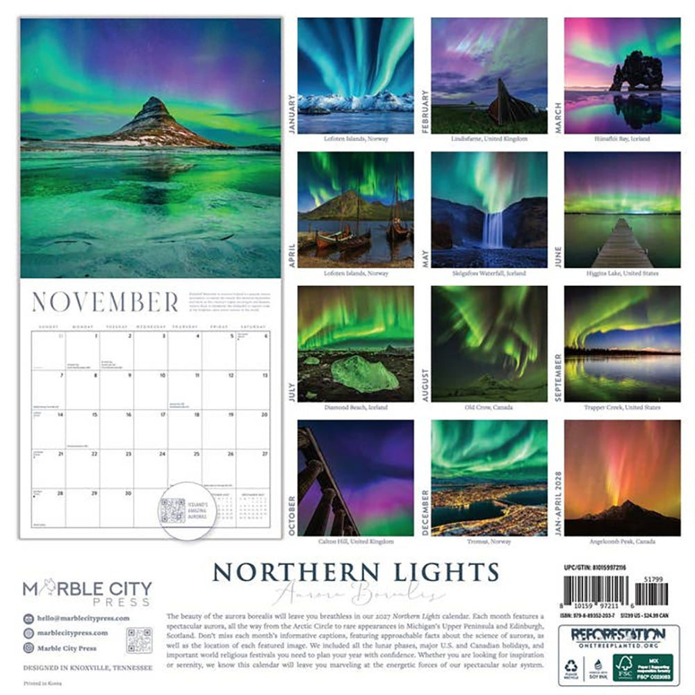 2027 Northern Lights: Aurora Borealis Wall Calendar