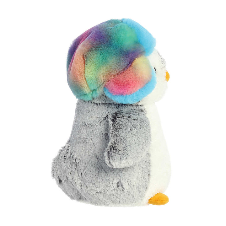 Aurora Pom Pom Rainbow Trapper Penguin Plush 9"
