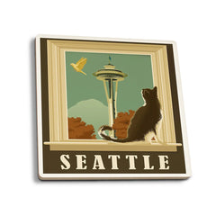 Photo of Lantern Press Seattle Space Needle & Cat Window Coaster.