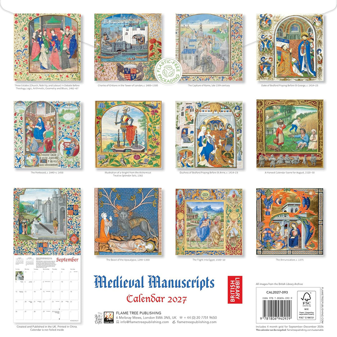 British Library: Medieval Manuscripts Wall Calendar 2027 (Art Calendar)