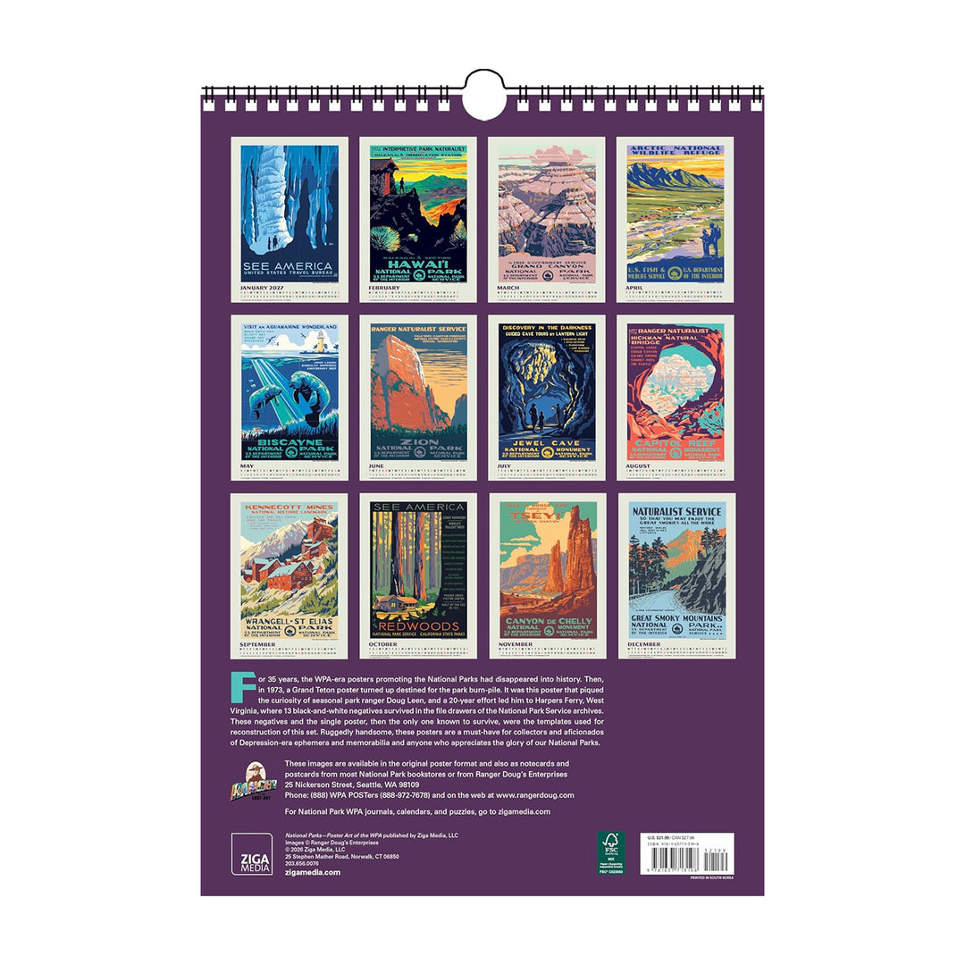 2027 National Parks: WPA Large Wall Calendar